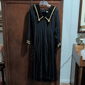Black Midi Dress with Gold Trim